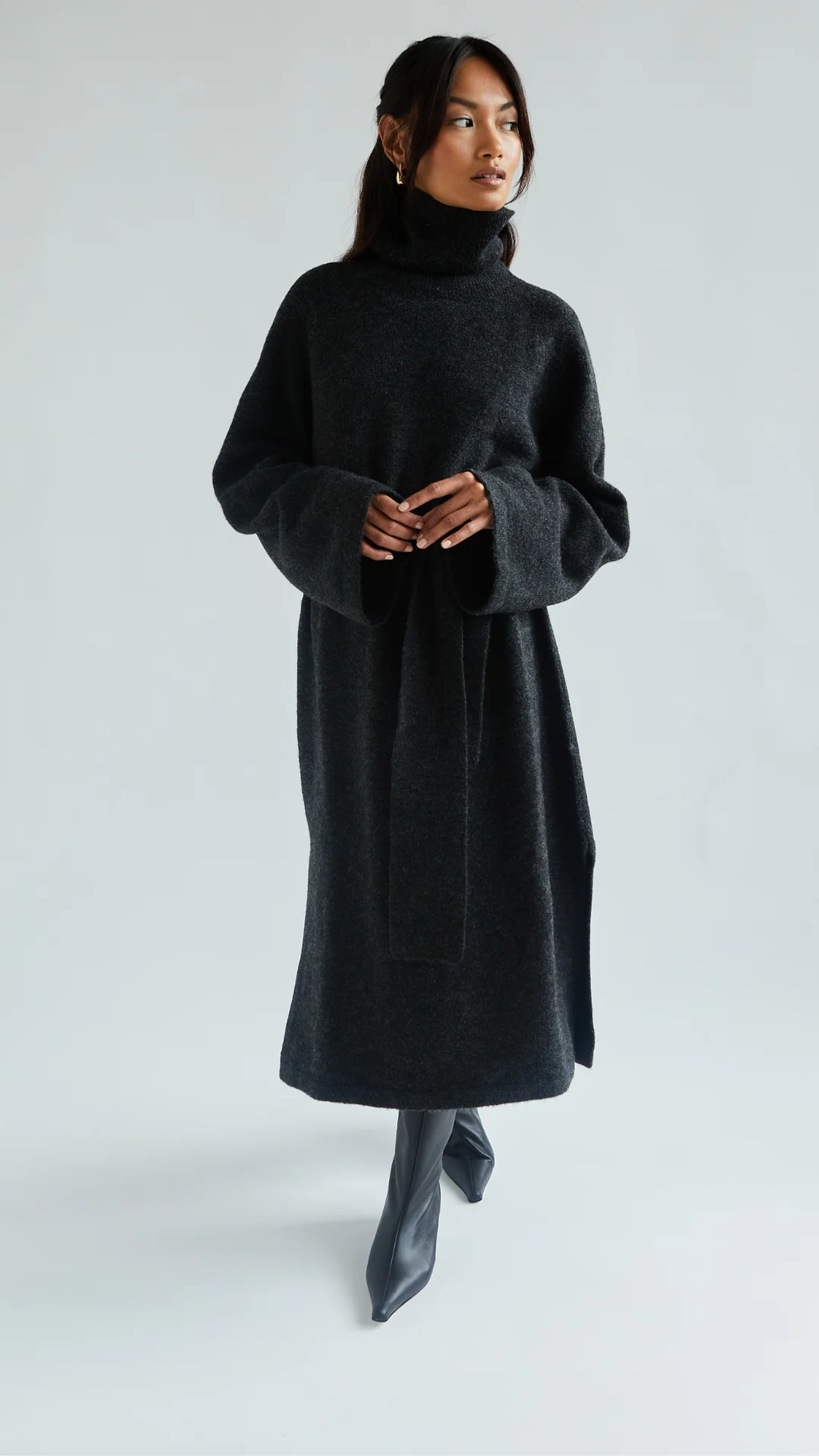 Abbie Knitted Dress - Black Melange - Image 10
