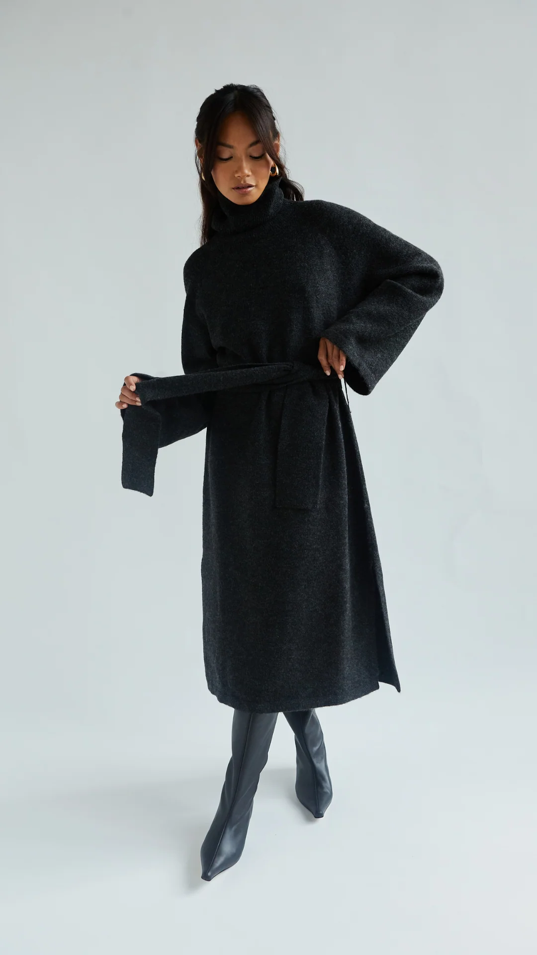 Abbie Knitted Dress - Black Melange - Image 3