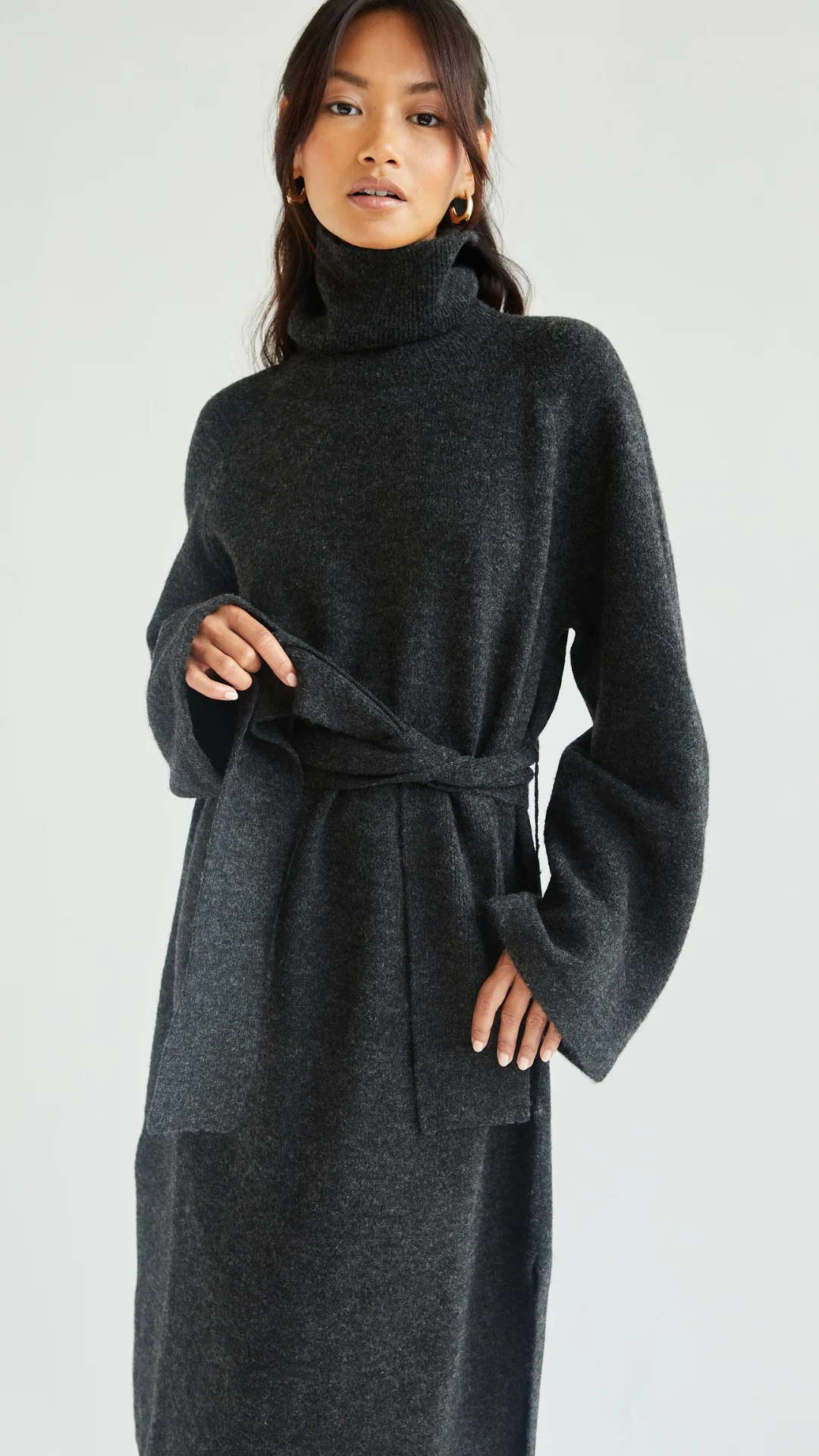 Abbie Knitted Dress - Black Melange - Image 4