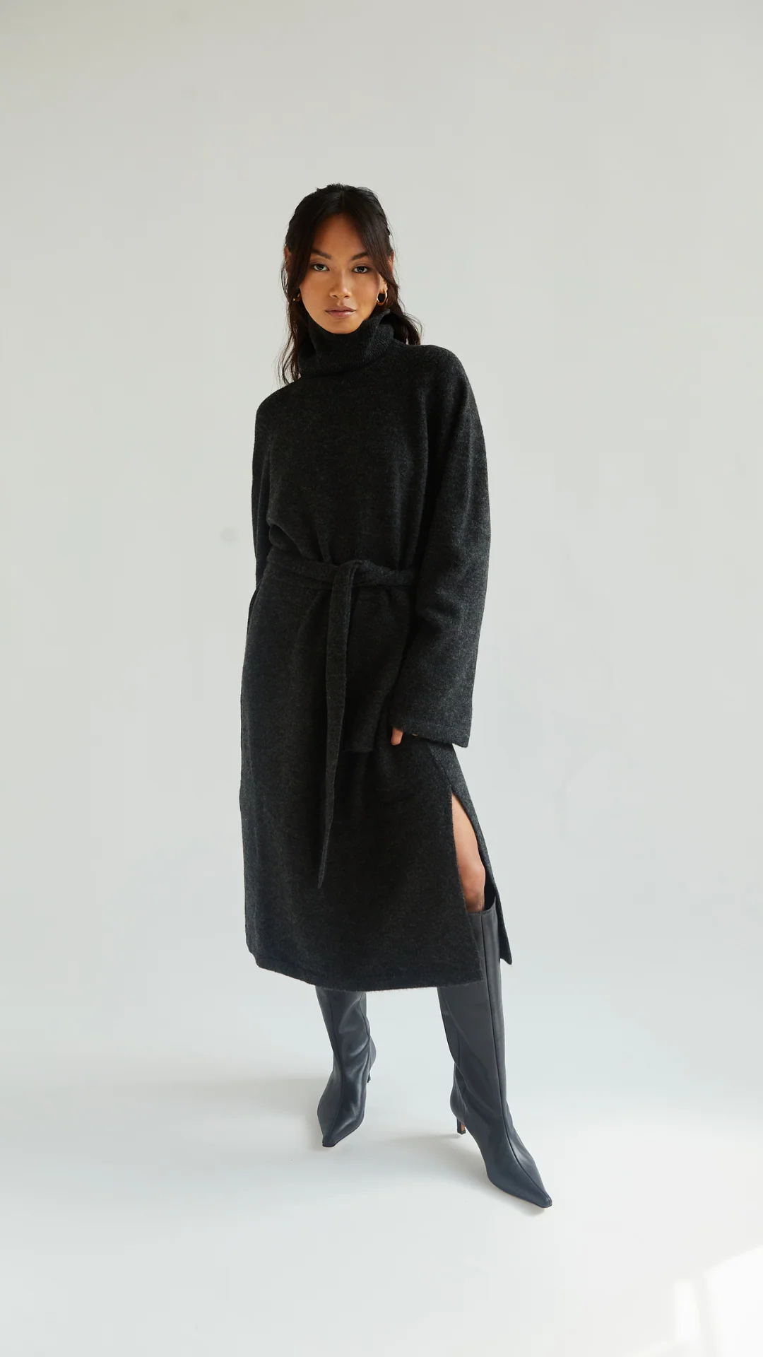 Abbie Knitted Dress - Black Melange - Image 5