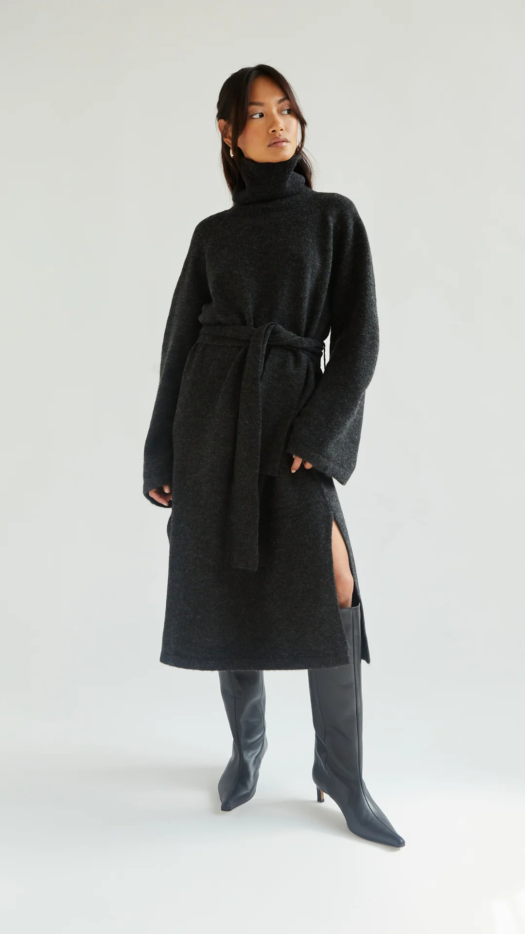 Abbie Knitted Dress - Black Melange - Image 7