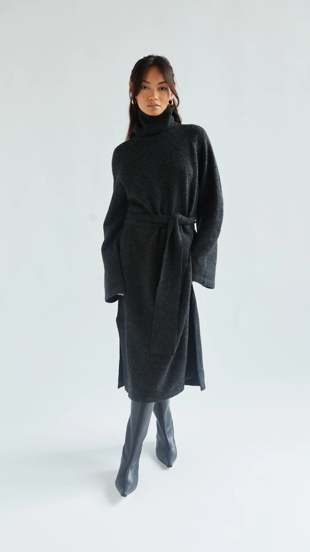 Abbie Knitted Dress - Black Melange - Image 9