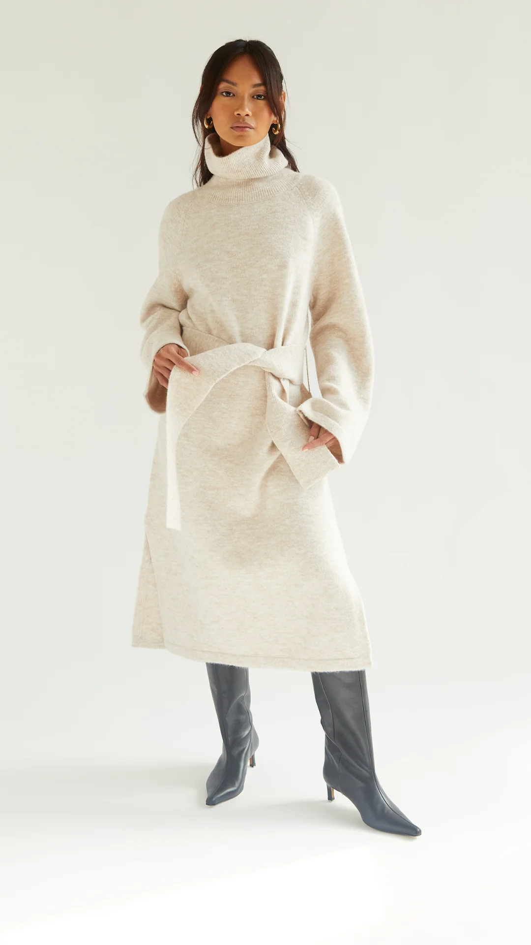 Abbie Knitted Dress - Sand - Image 4