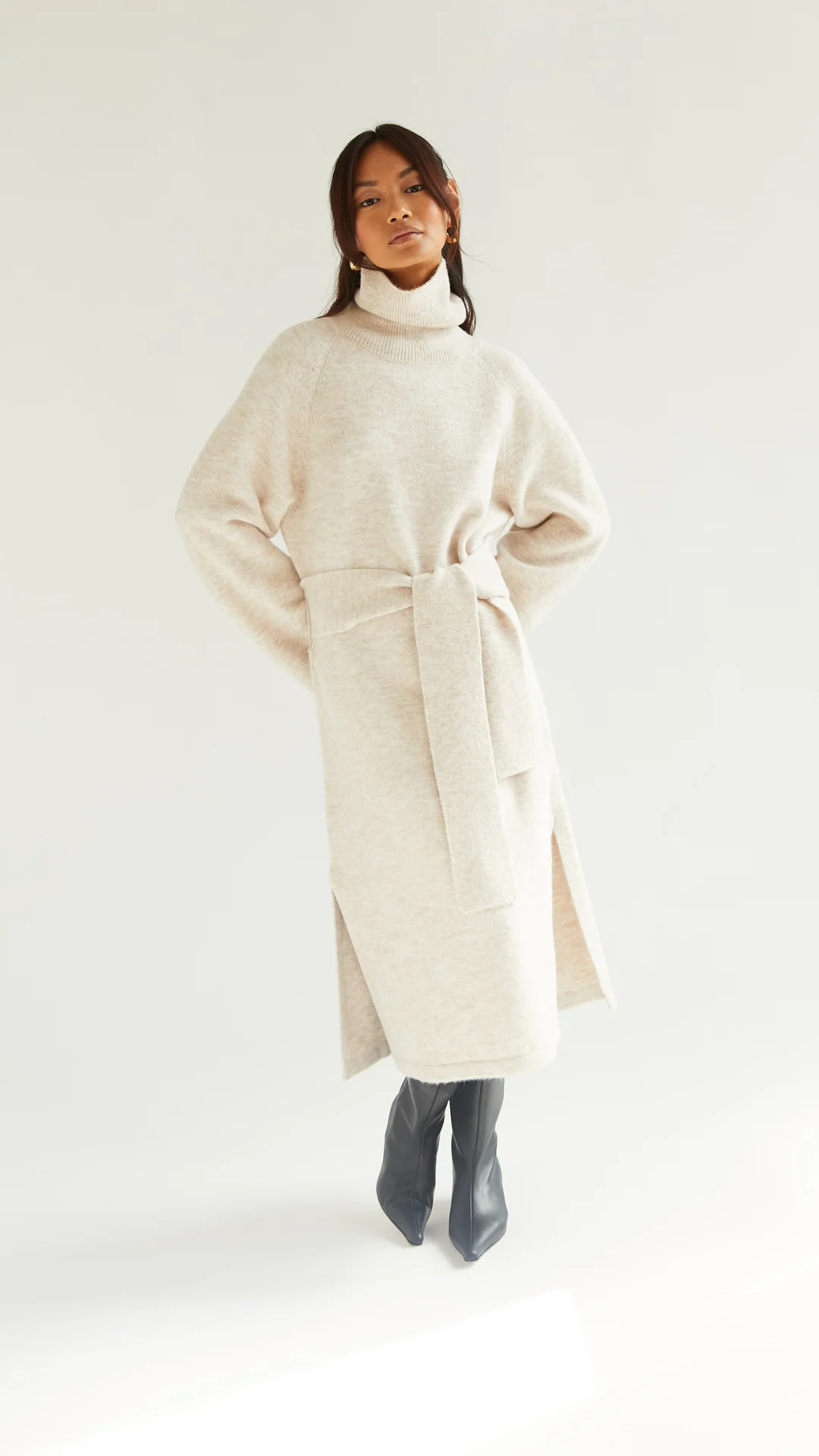 Abbie Knitted Dress - Sand - Image 5