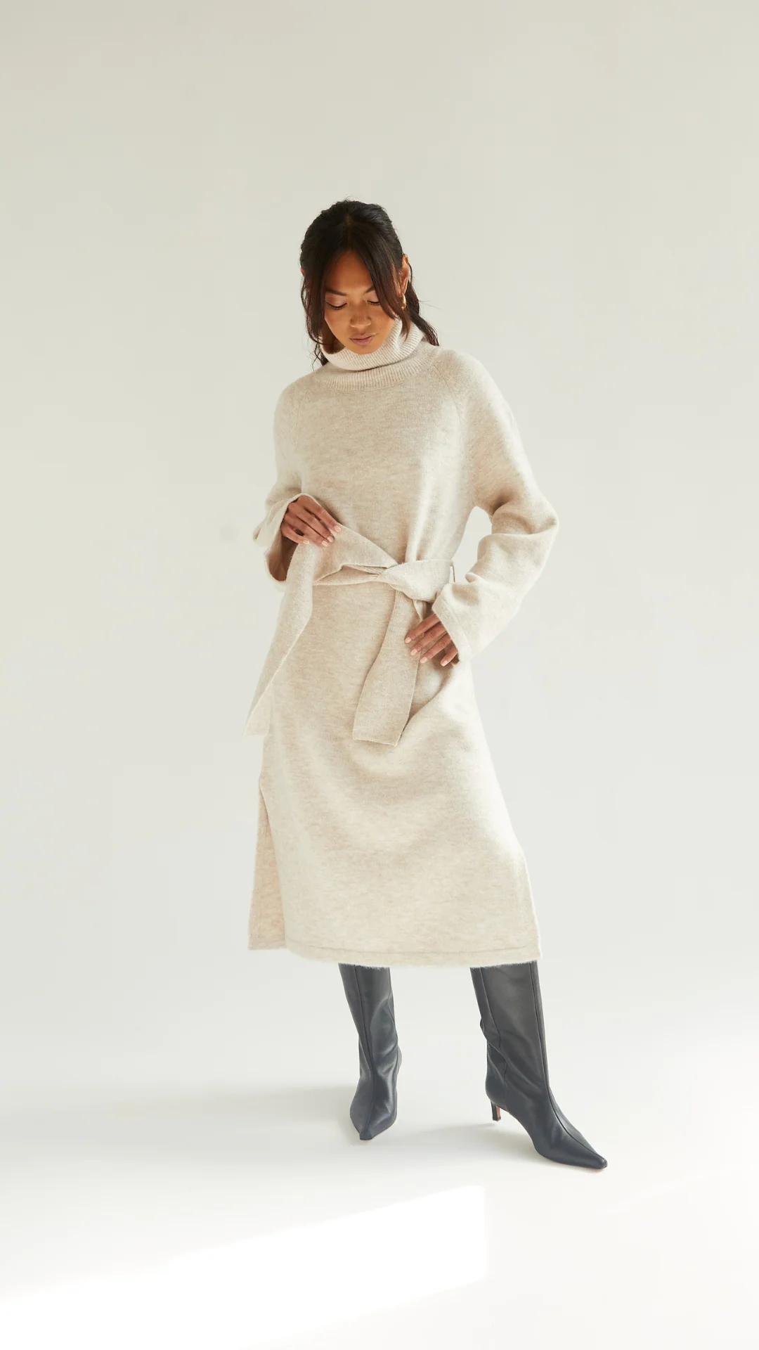 Abbie Knitted Dress - Sand - Image 6