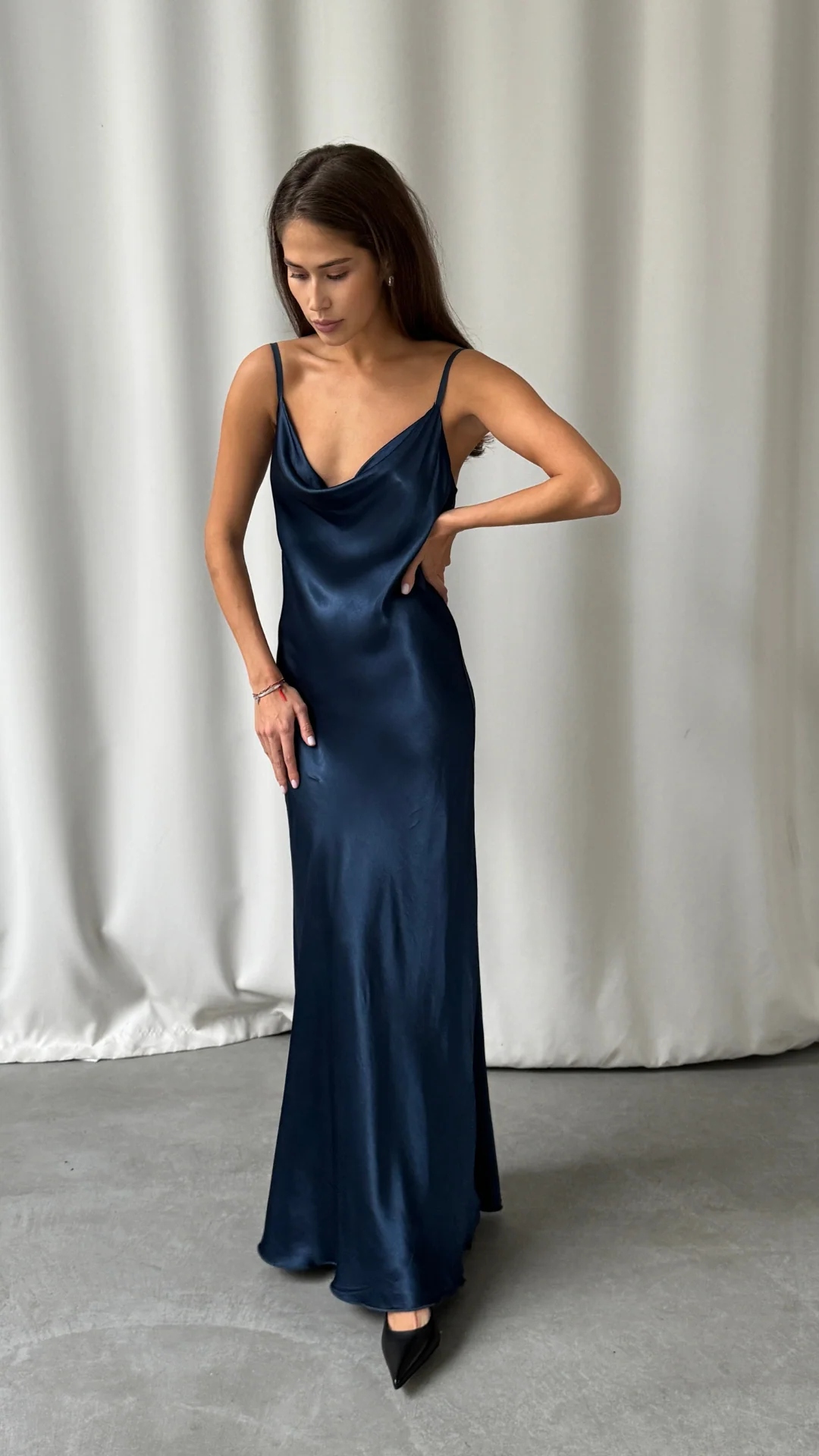 Alena Satin Dress - Deep Navy - Image 11
