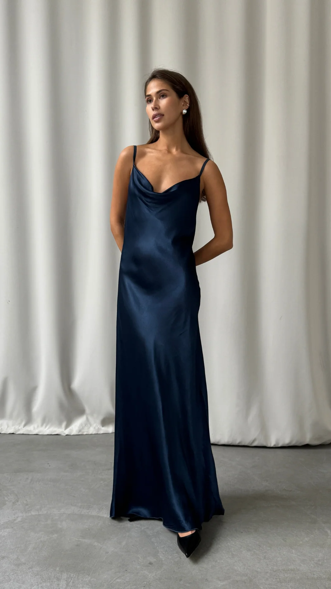 Alena Satin Dress - Deep Navy - Image 3