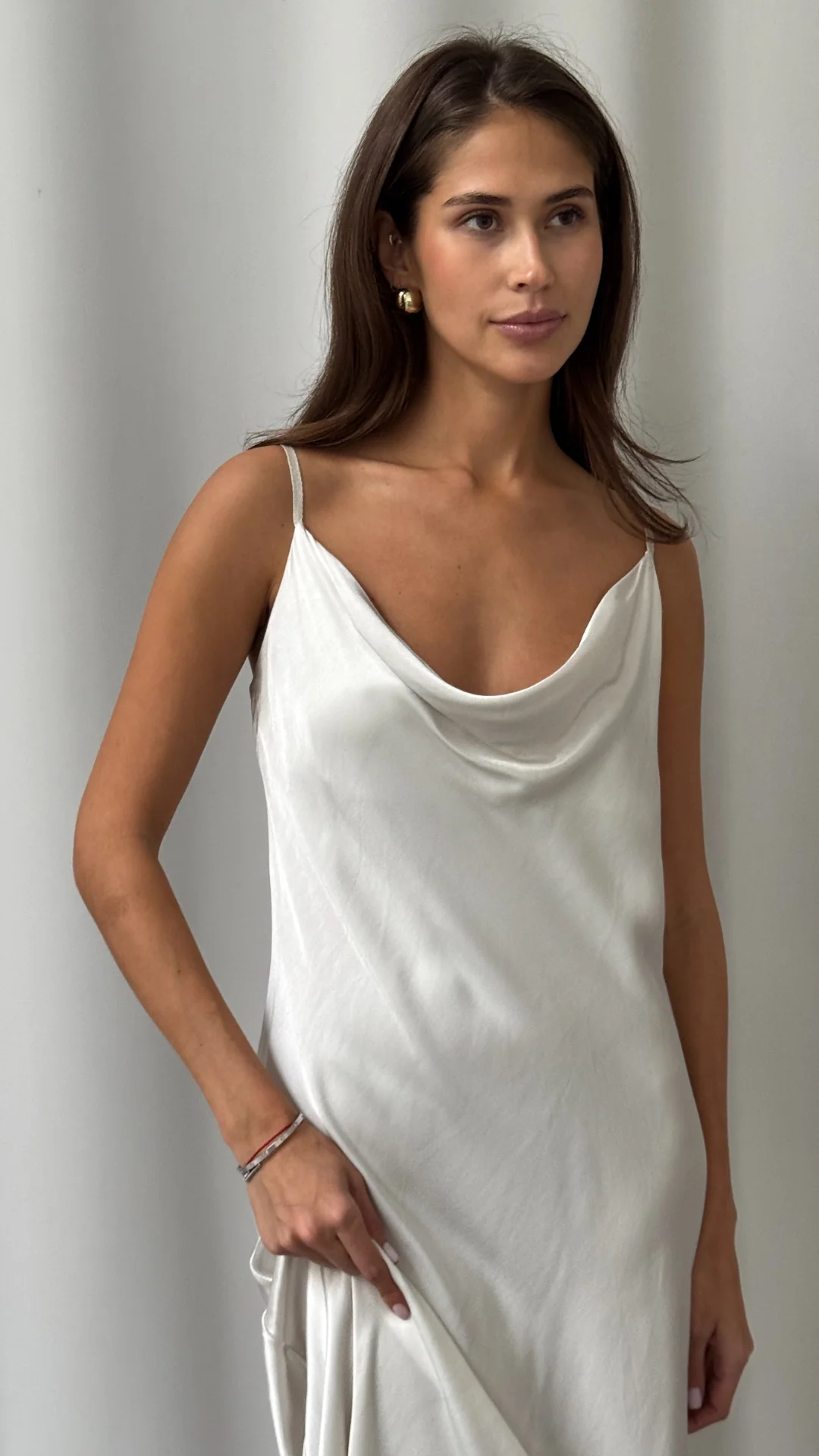 Alena Satin Dress - Pearl - Image 3