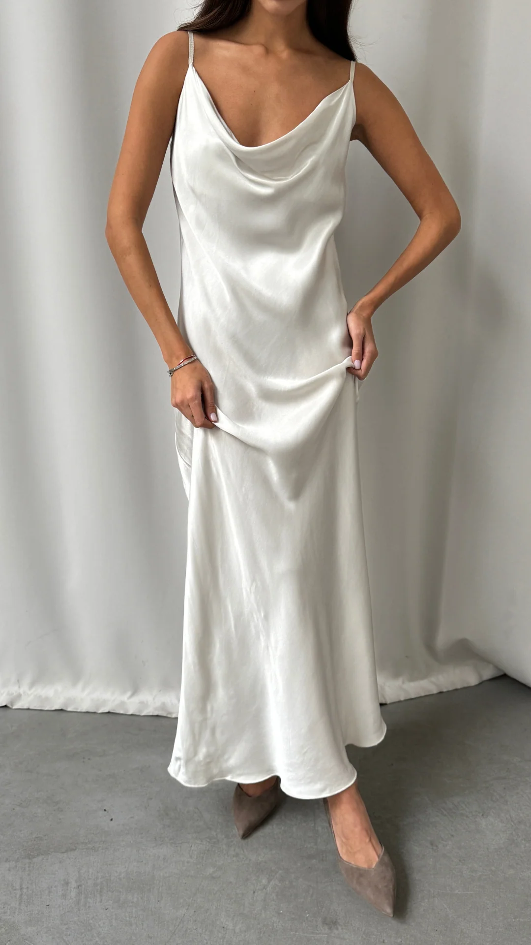 Alena Satin Dress - Pearl - Image 6