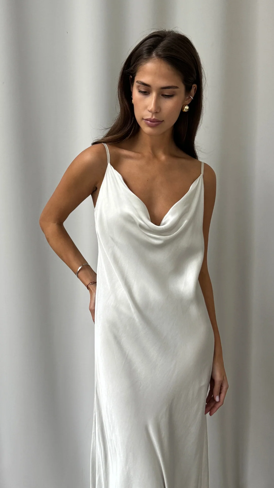 Alena Satin Dress - Pearl - Image 8