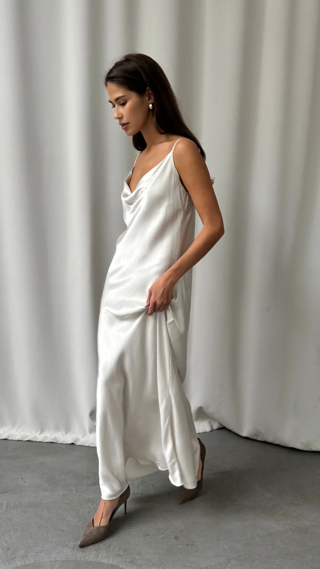 Alena Satin Dress - Pearl - Image 9