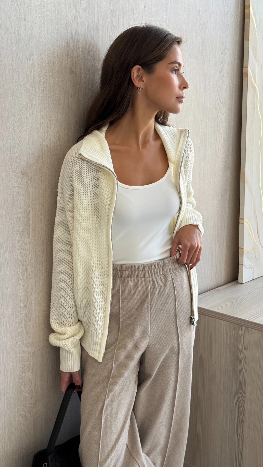 Allia Zip Cardigan - Ivory - Image 4