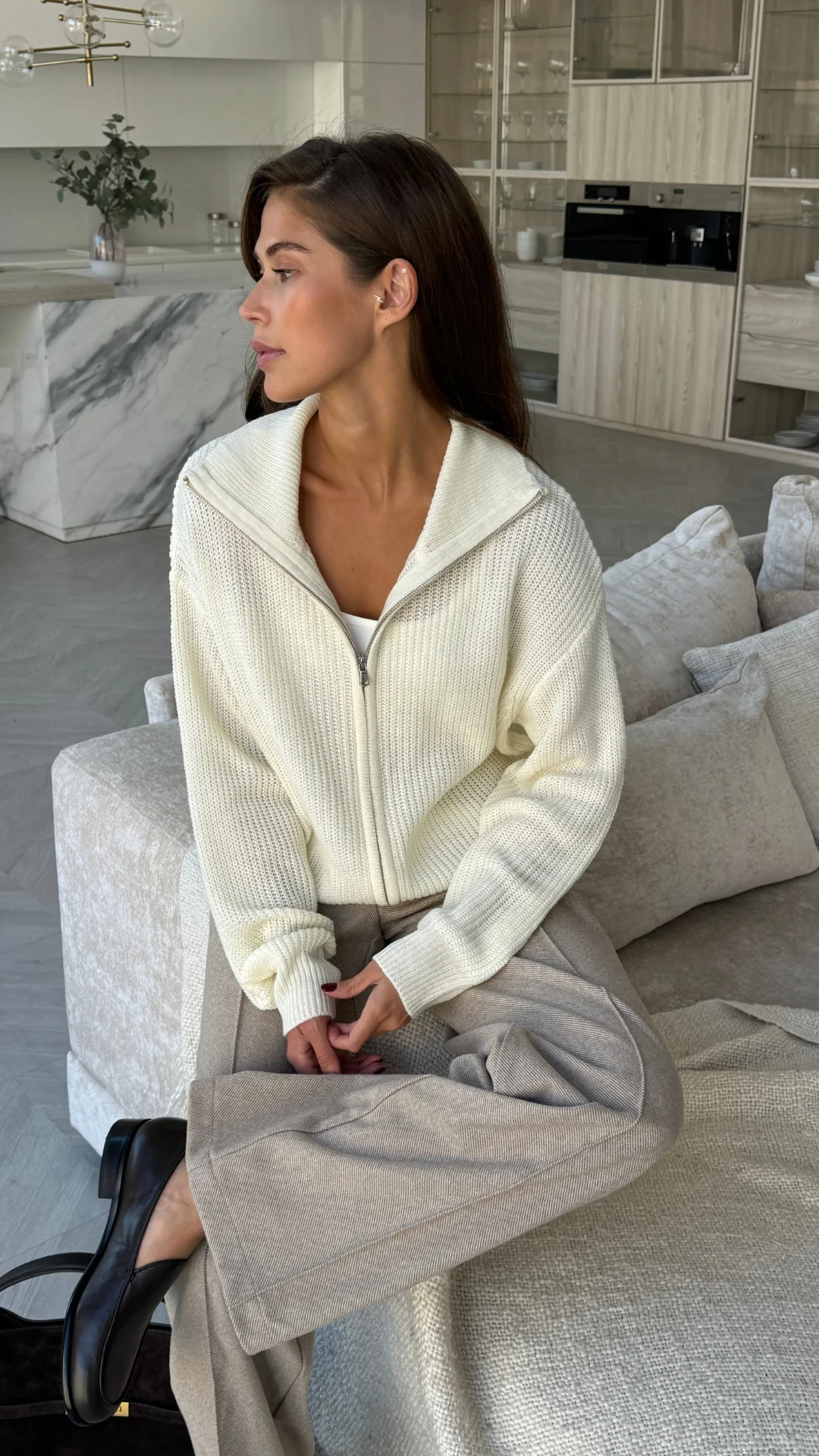 Allia Zip Cardigan - Ivory - Image 5