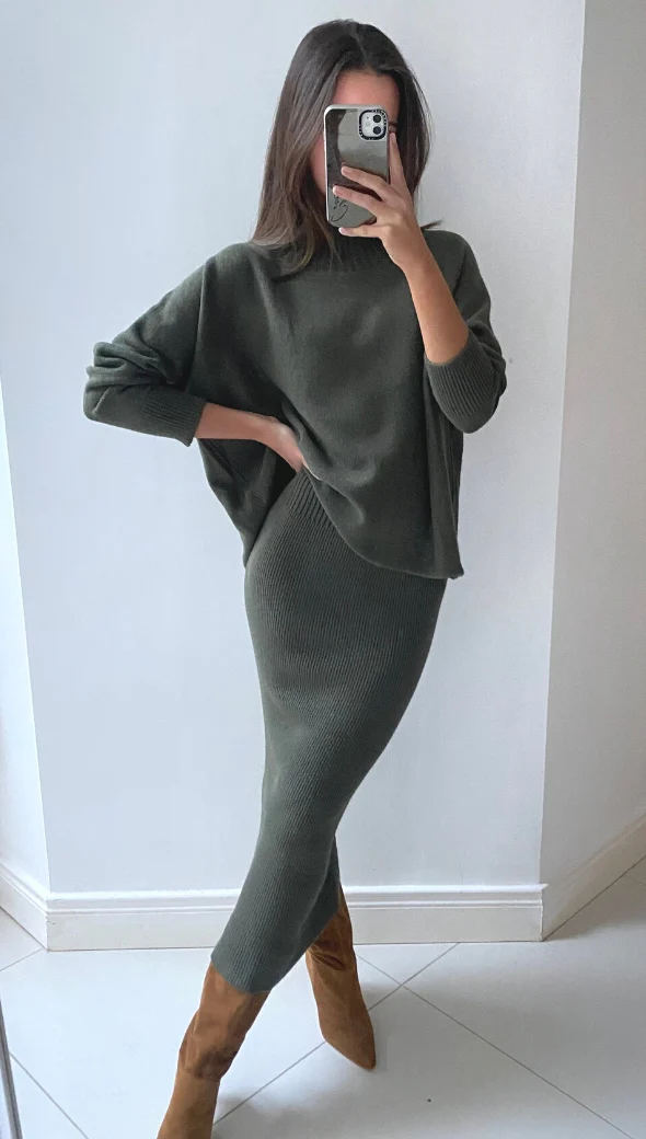 Alma Pencil Skirt - Khaki - Image 7