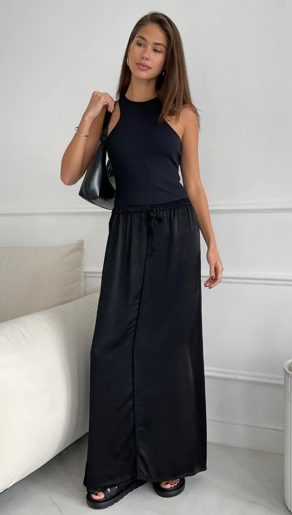 Phoebe Satin Skirt - Black - Image 4