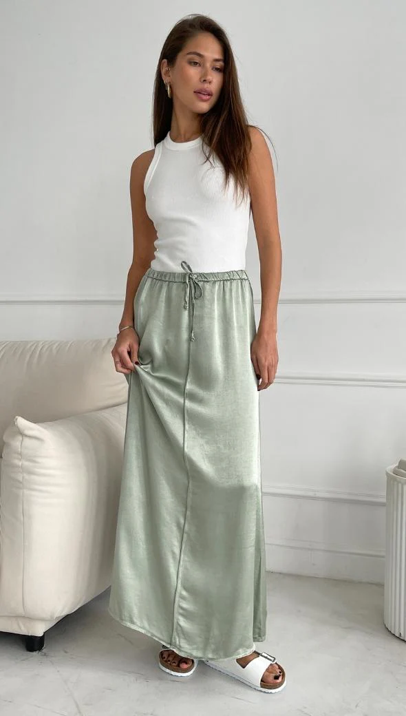 Phoebe Satin Skirt - Eucalyptus - Image 13