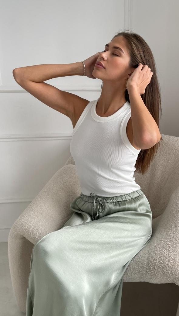 Phoebe Satin Skirt - Eucalyptus - Image 4