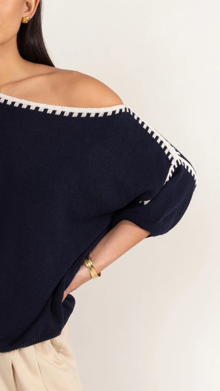 Billie Short Sleeve Cotton Knit - Deep Blue - Image 7