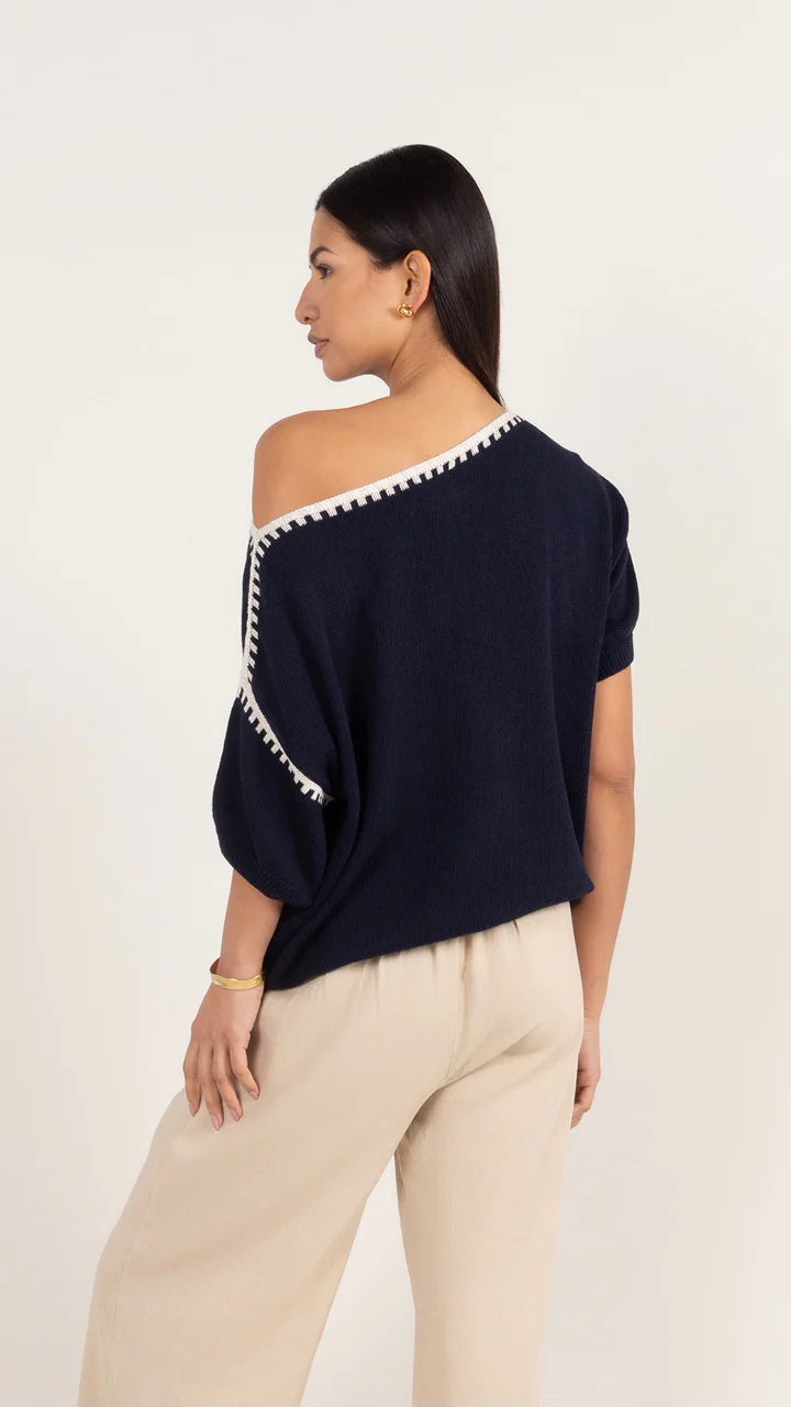 Billie Short Sleeve Cotton Knit - Deep Blue - Image 8