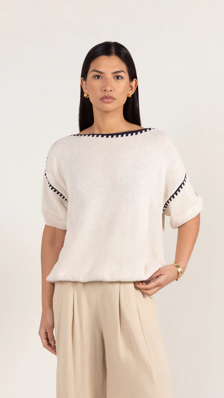 Billie Short Sleeve Cotton Knit  - Ecru - Image 5
