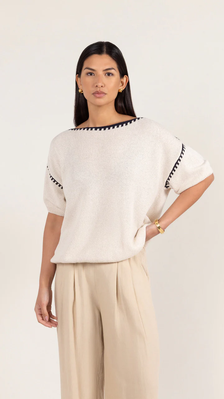 Billie Short Sleeve Cotton Knit  - Ecru - Image 6