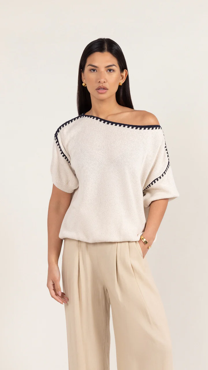 Billie Short Sleeve Cotton Knit  - Ecru - Image 7