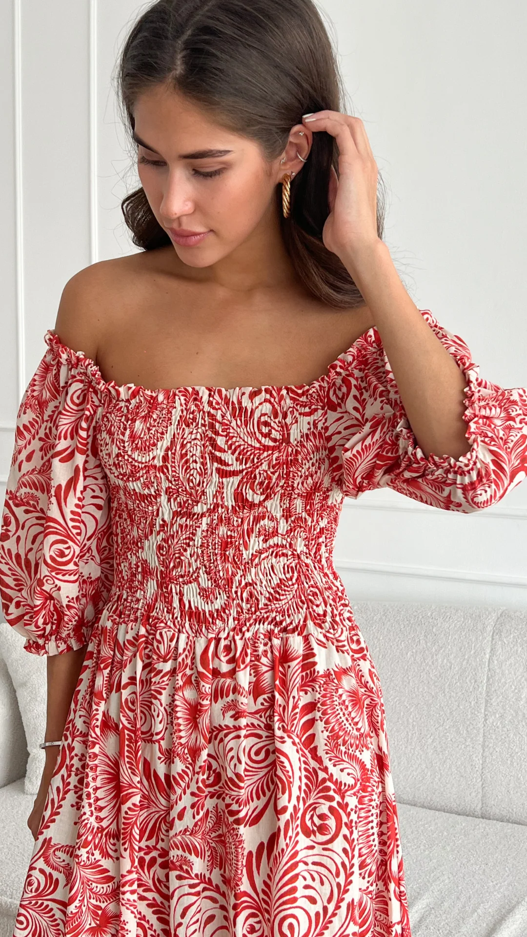 Carina Print Dress - Red Print - Image 6