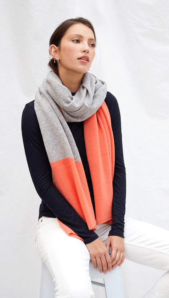 Cashmere Travel Wrap - Light Grey Melange + Mango - Image 3