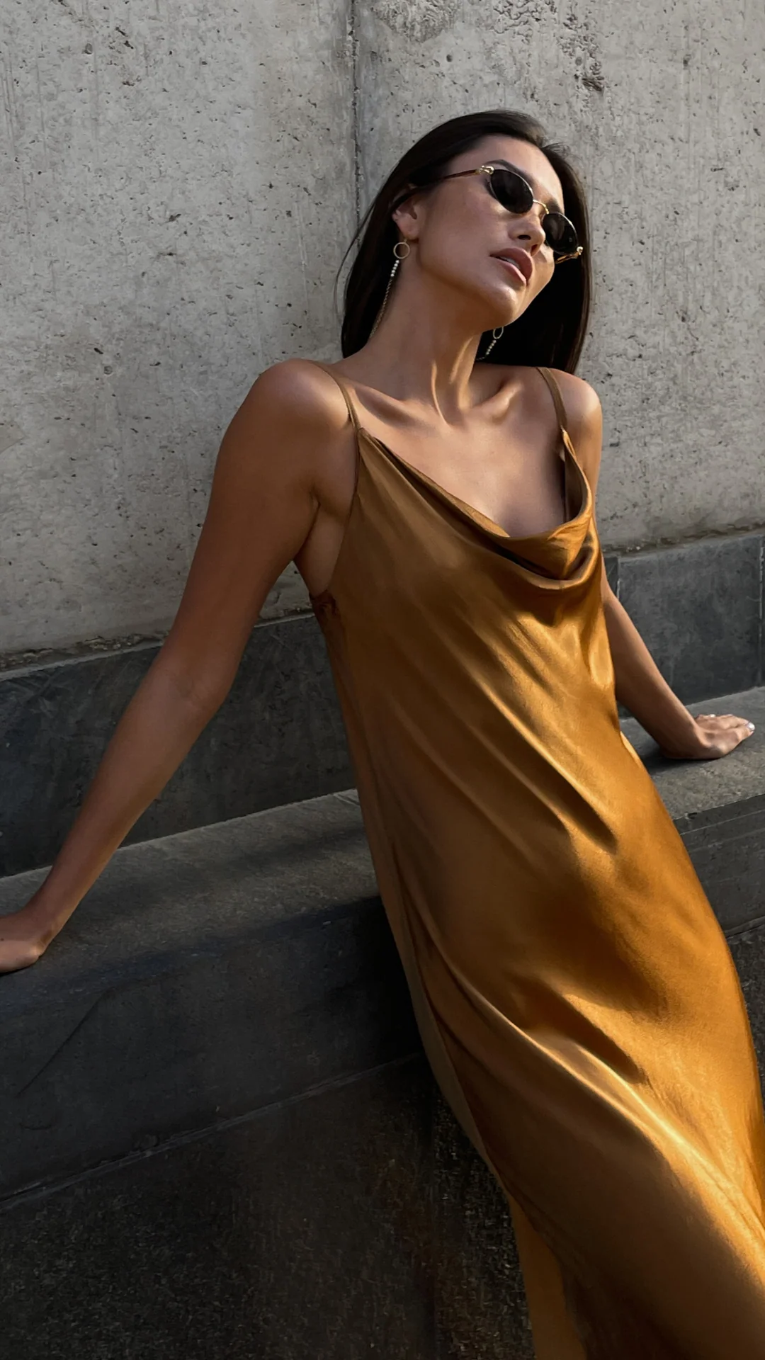 Iris Satin Dress - Caramel - Image 6