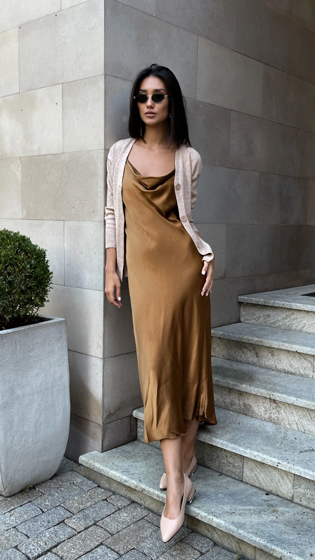 Iris Satin Dress - Caramel - Image 9