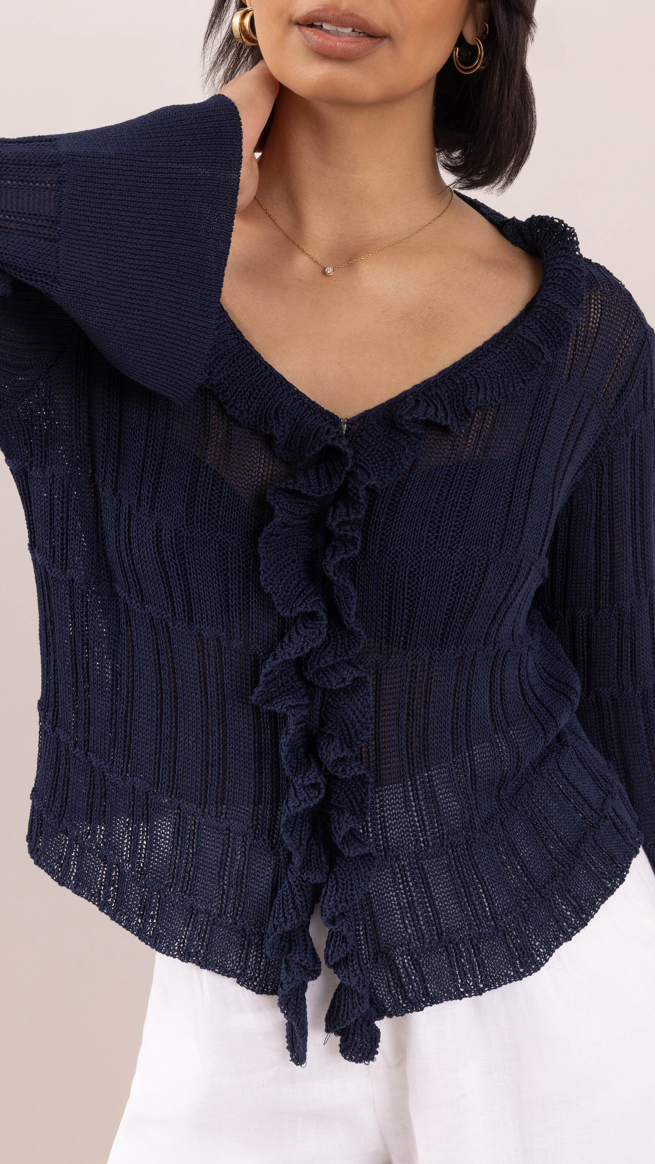 Daisy Frill Cardigan - Navy Blue - Image 2