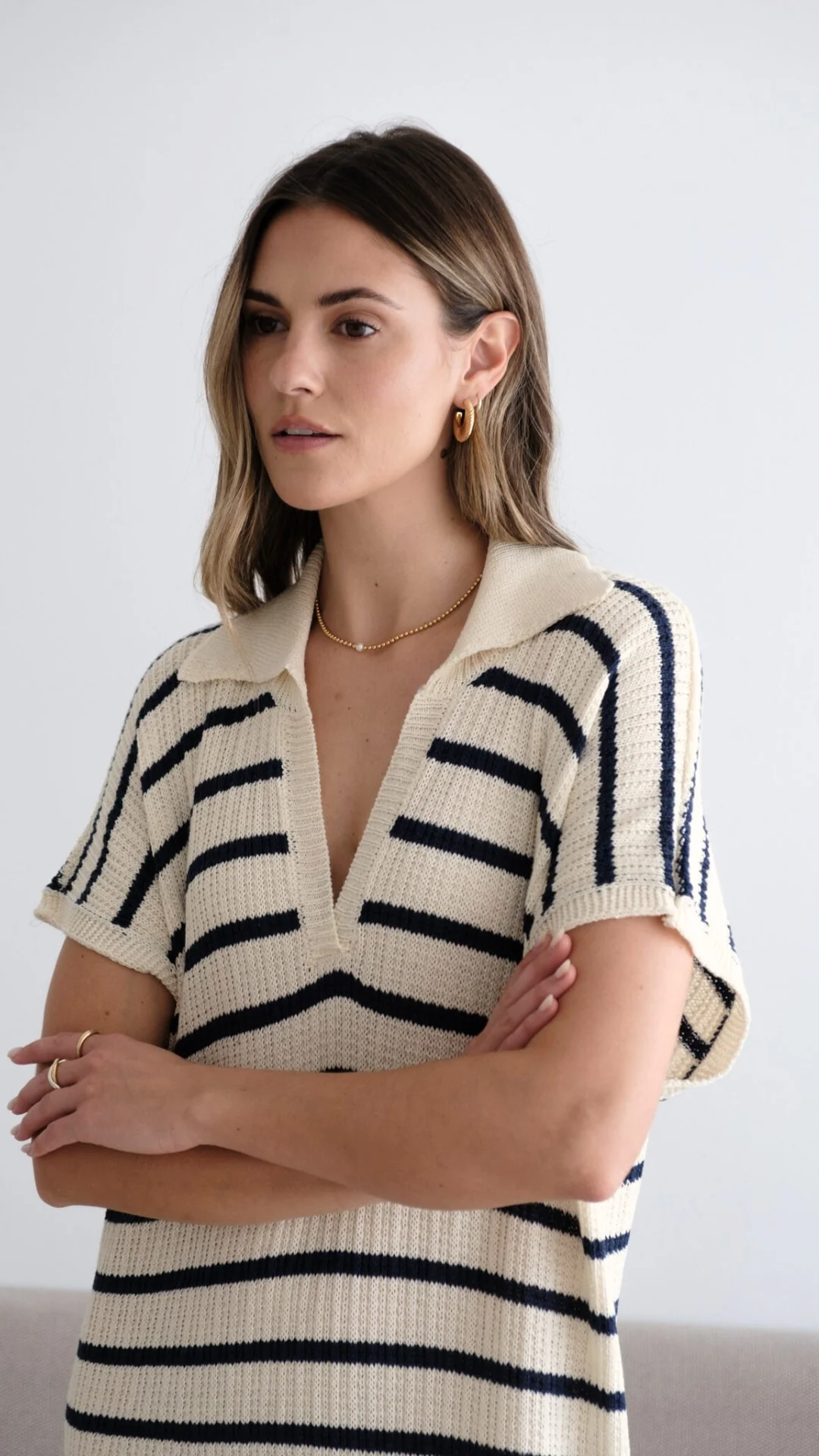 Erin Knit Dress - Ecru Navy Stripes - Image 10