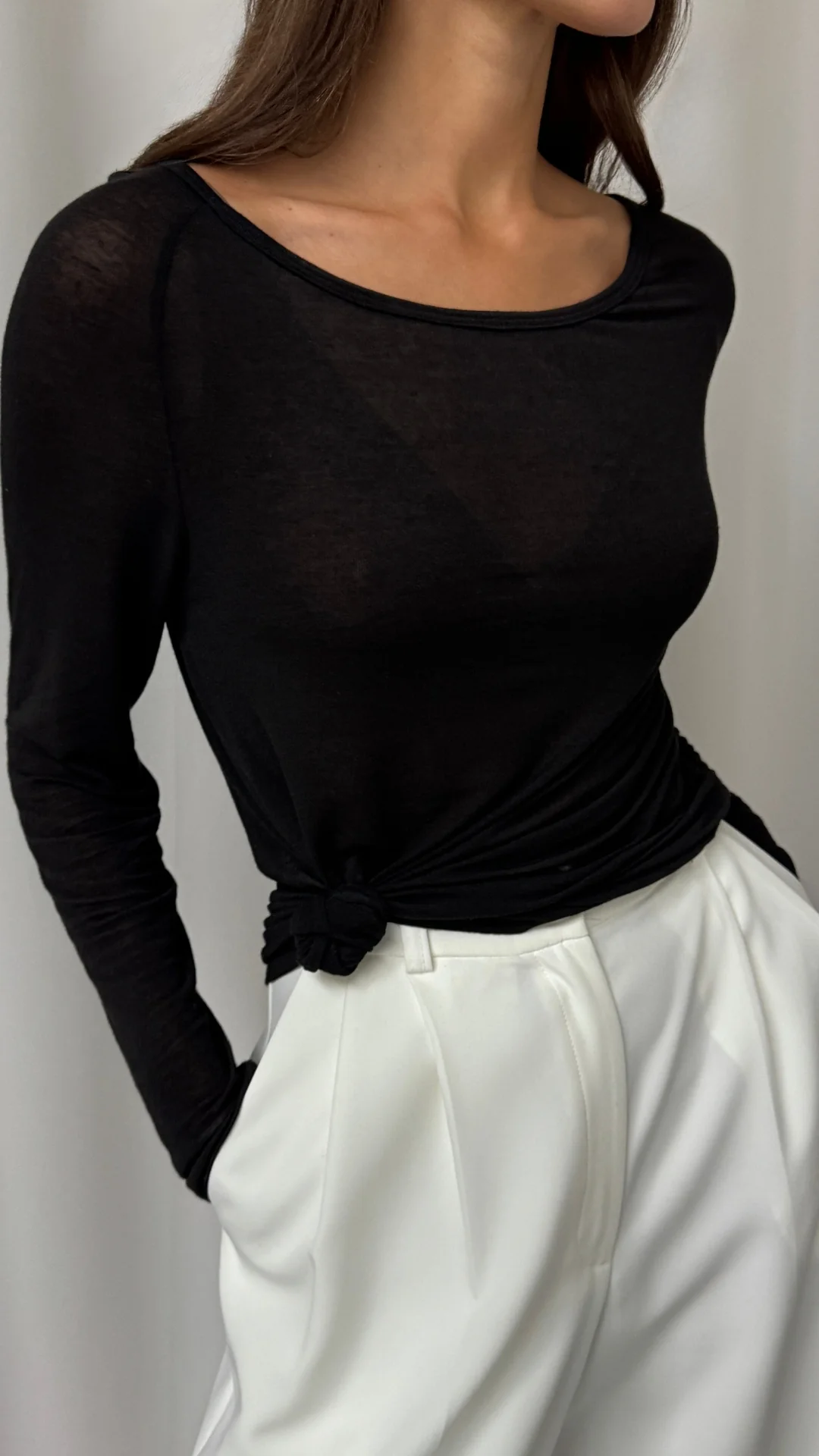 Esme Cashmere Jersey Top - Black - Image 7