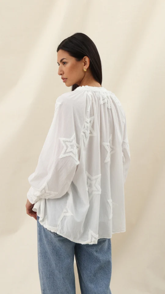 Estelle Star Detail Shirt  - Ecru - Image 4