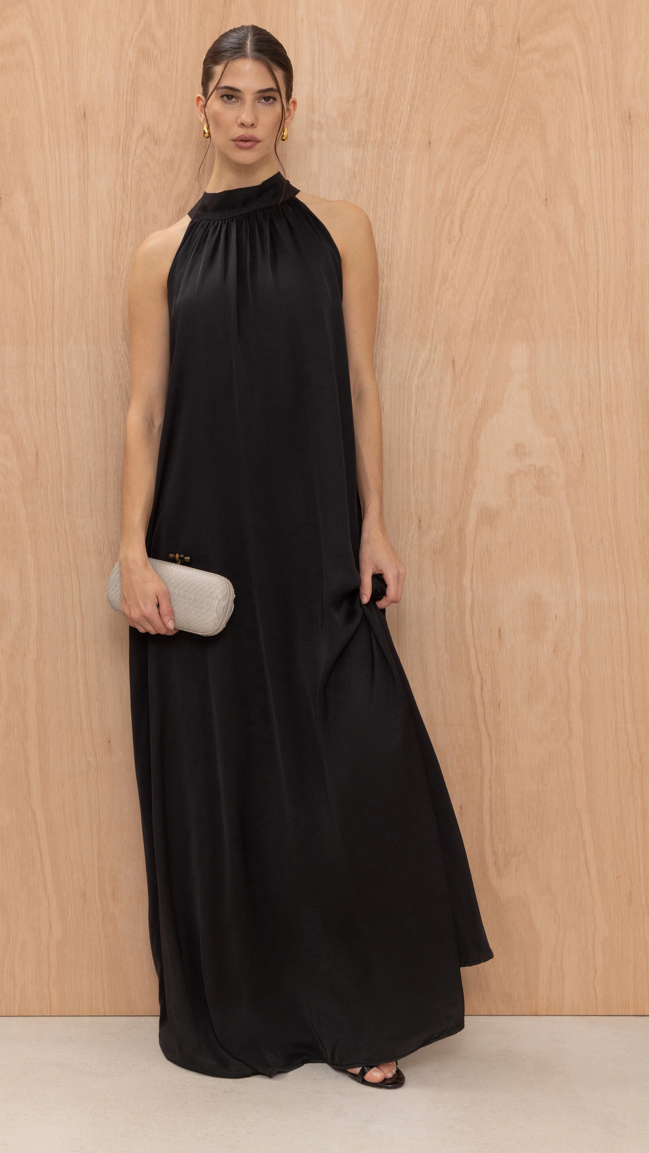 Everly Column Satin Dress - Black - Image 4