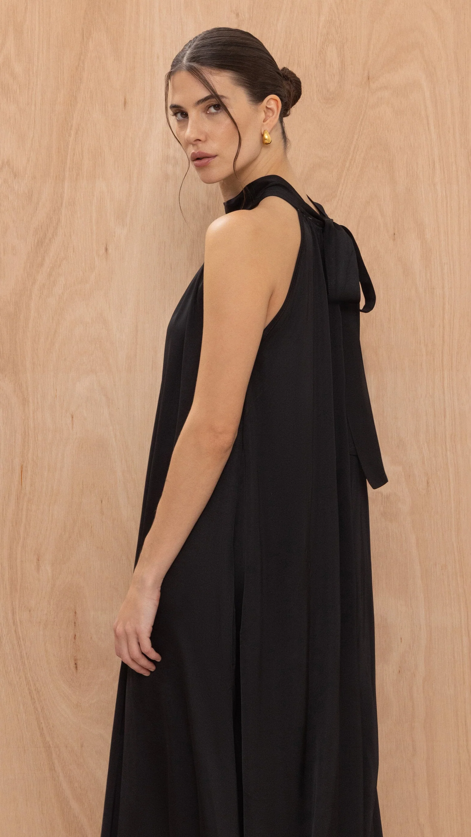 Everly Column Satin Dress - Black - Image 5