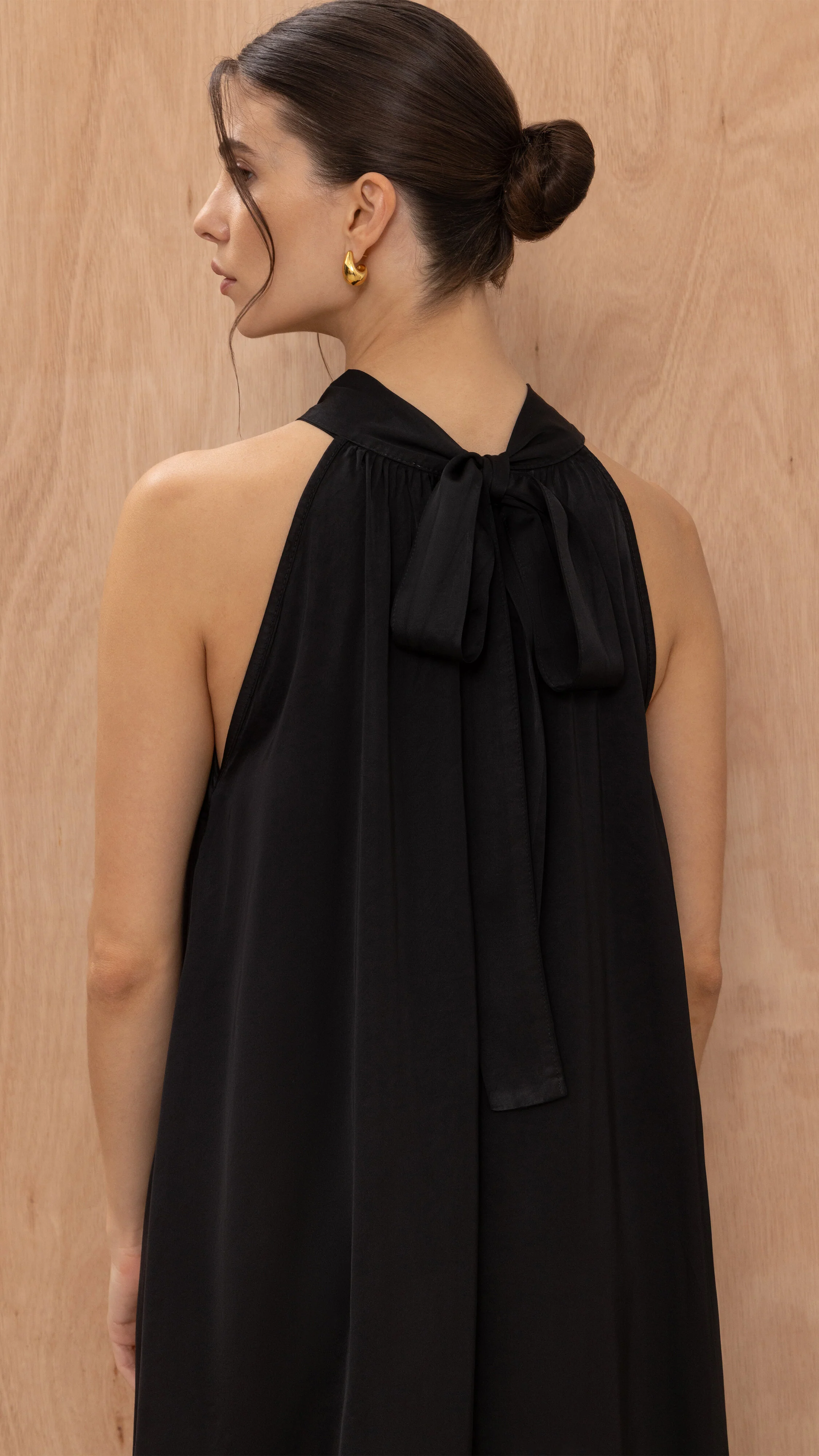Everly Column Satin Dress - Black - Image 6
