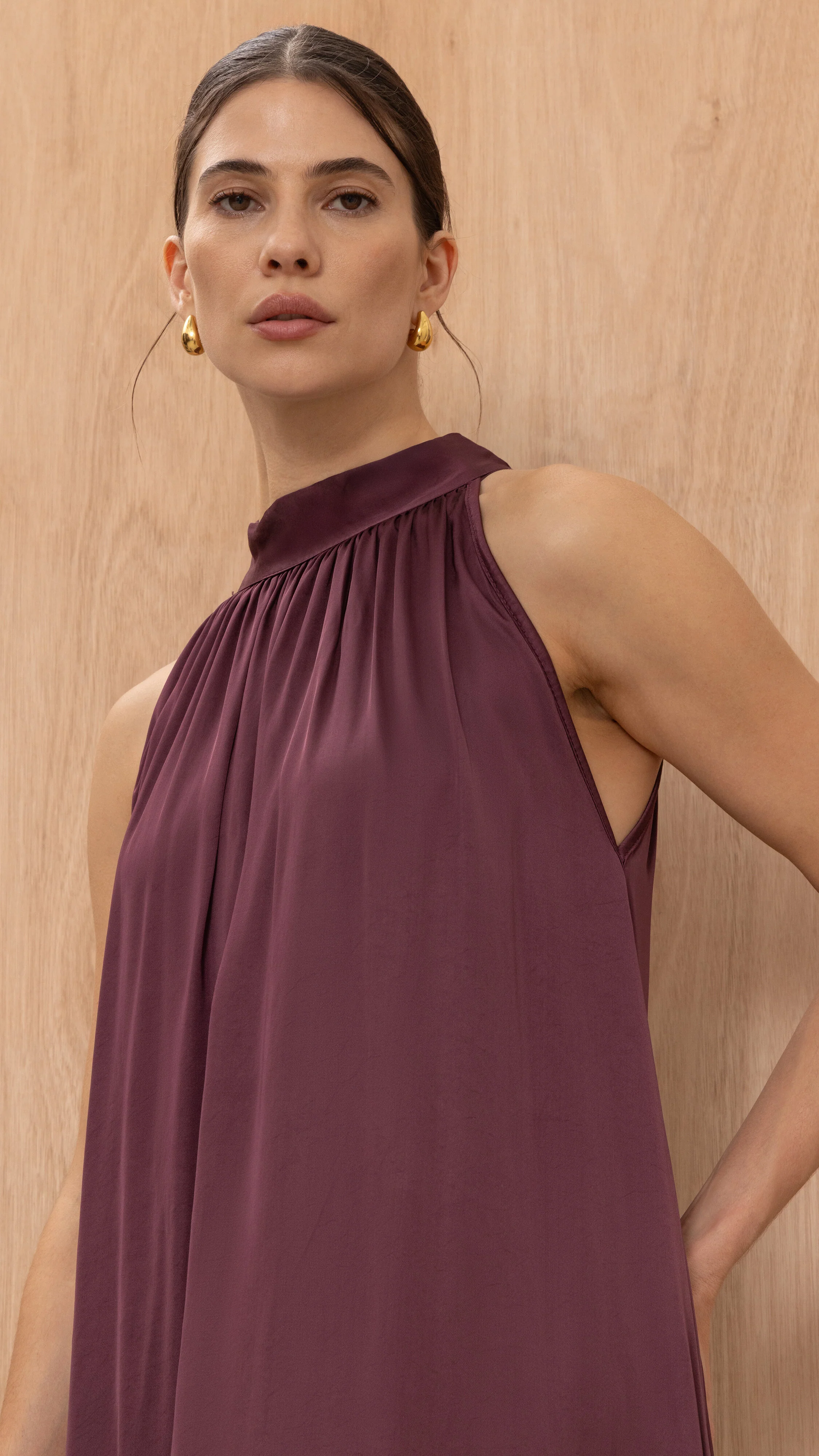 Everly Column Satin Dress - Burgundy - Image 3