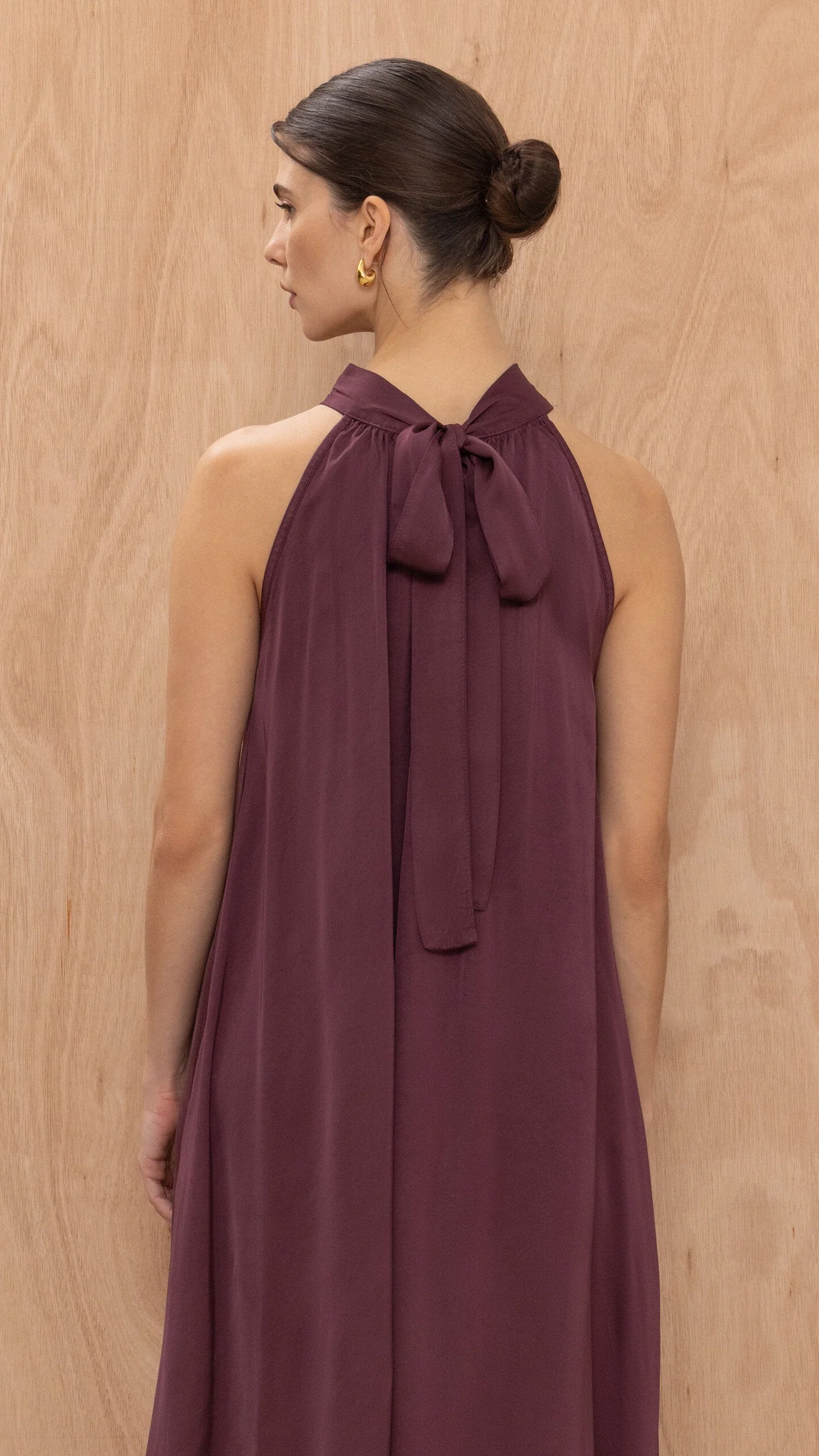 Everly Column Satin Dress - Burgundy - Image 5