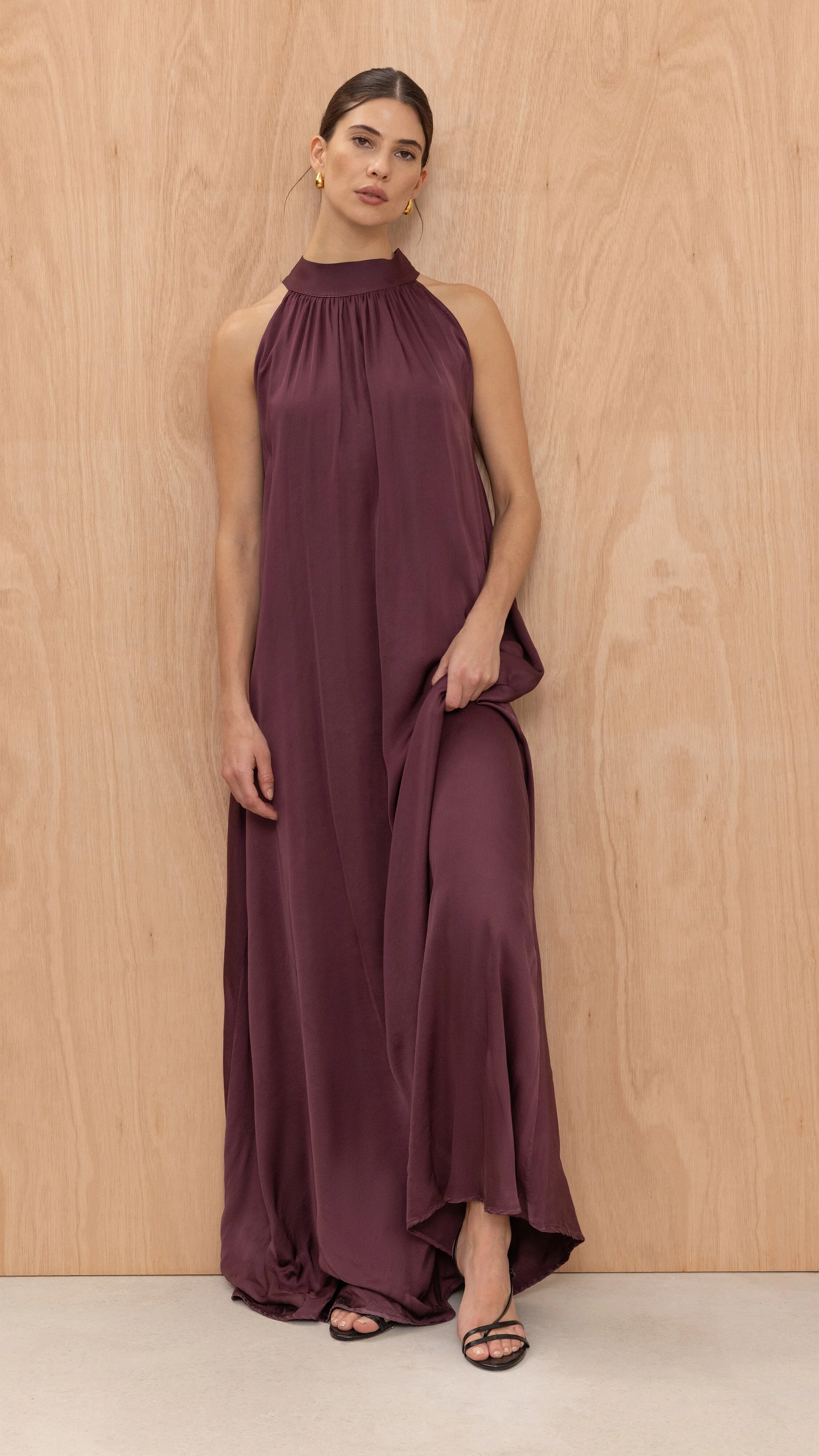 Everly Column Satin Dress - Burgundy - Image 6