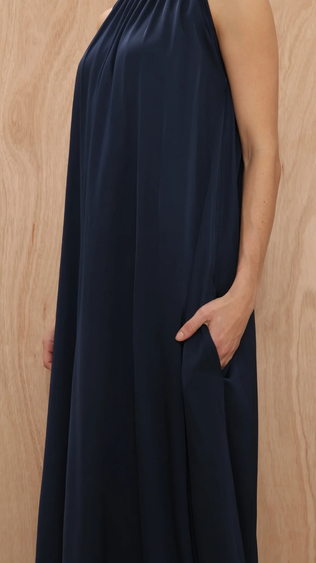 Everly  Column Satin Dress - Deep Navy - Image 3