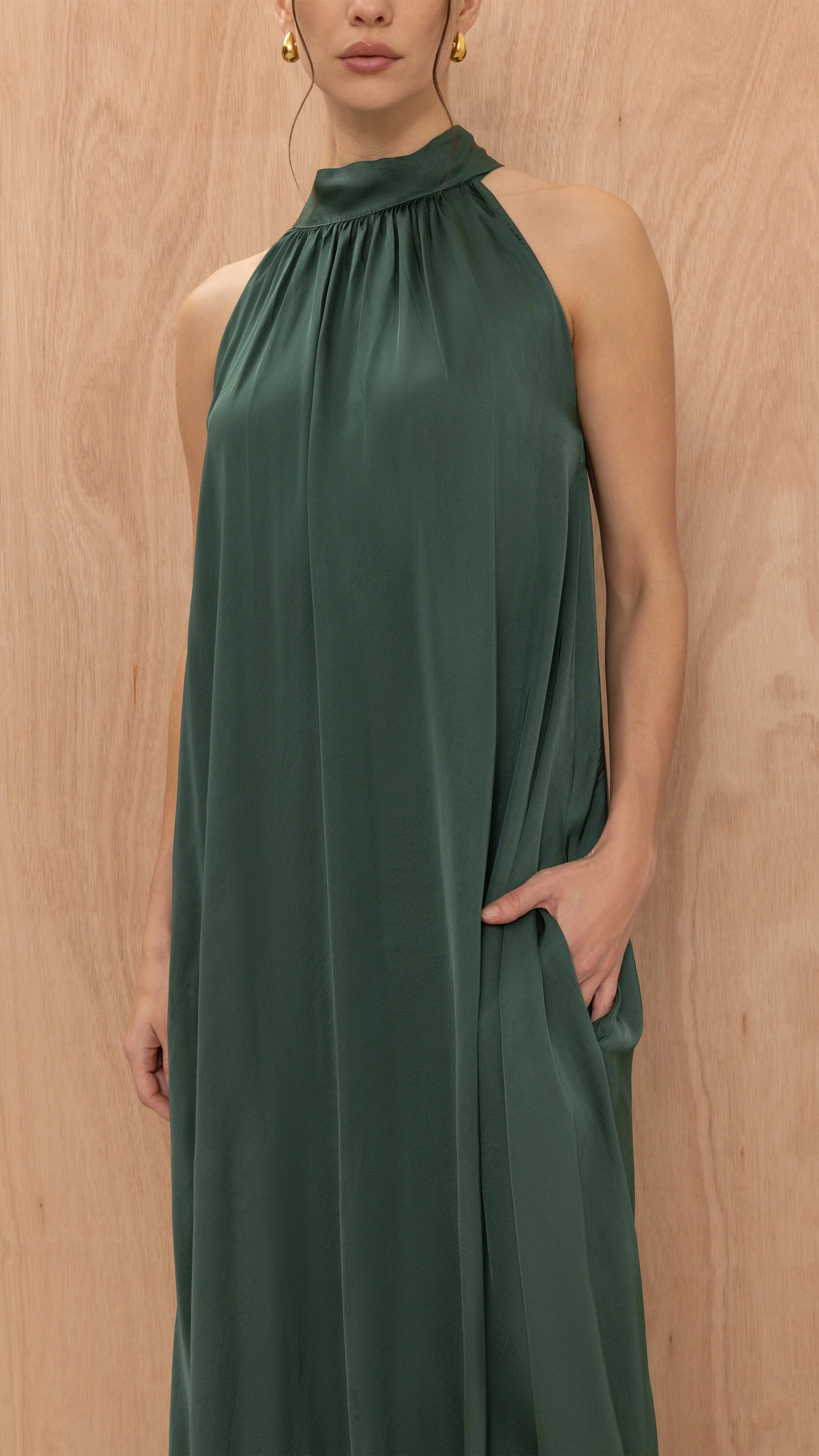 Everly Column Satin Dress - Emerald Green - Image 5