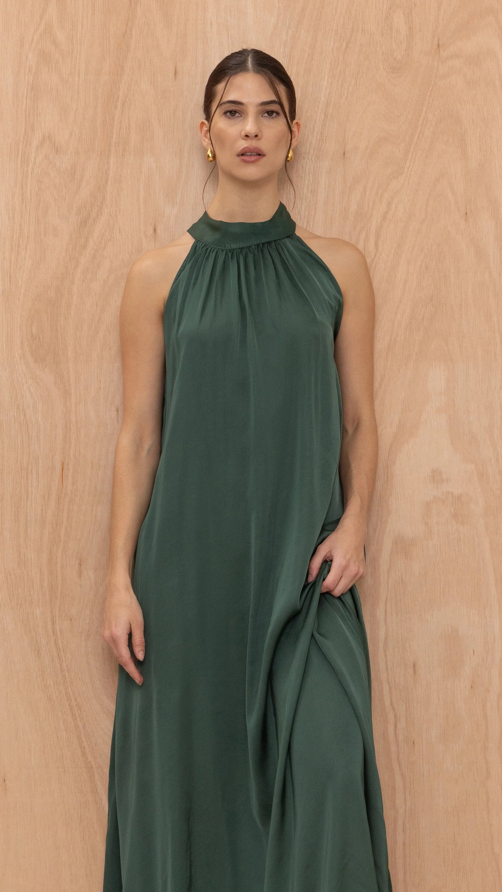 Everly Column Satin Dress - Emerald Green - Image 7