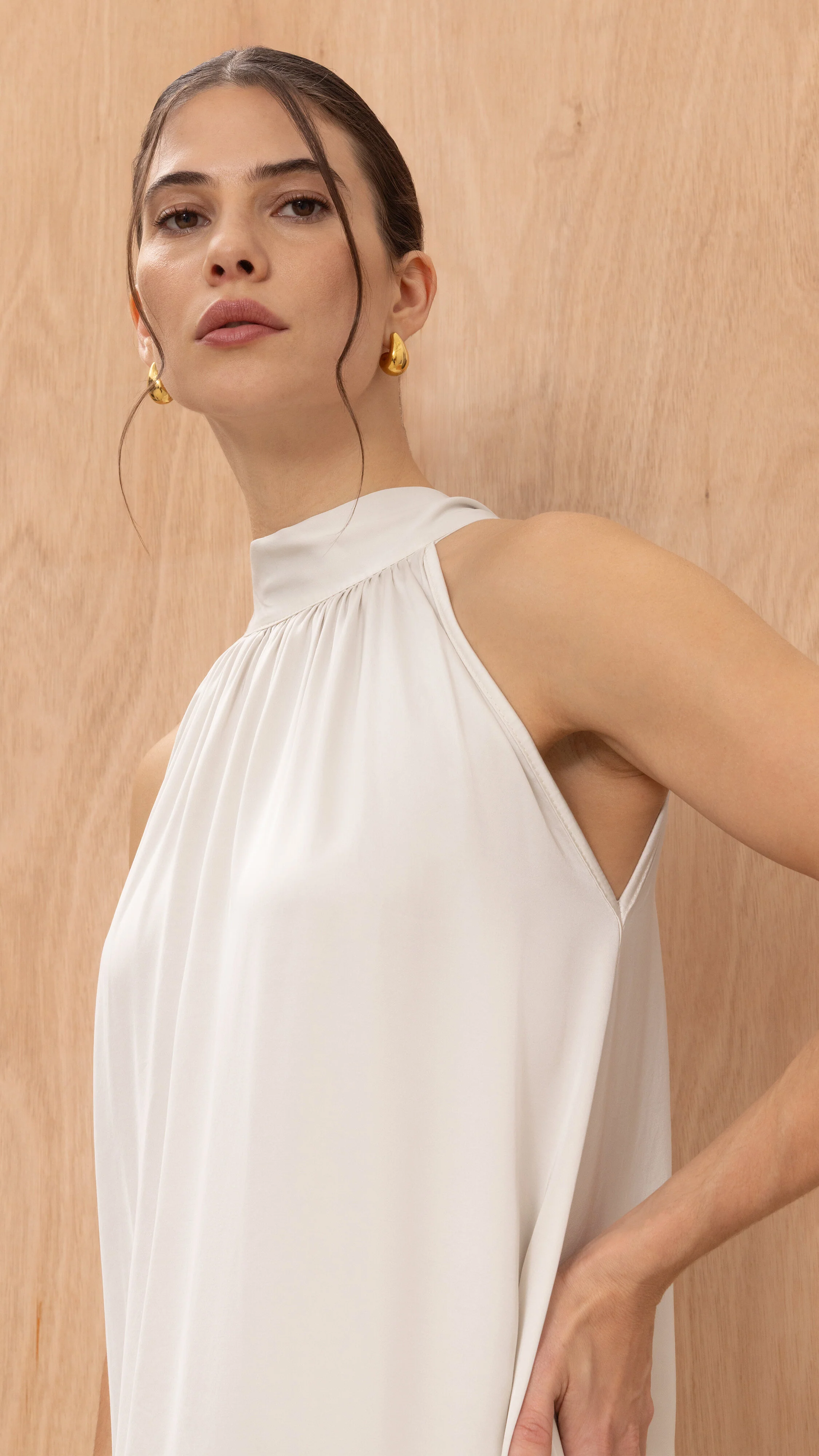 Everly Column Satin Dress - Oyster - Image 4