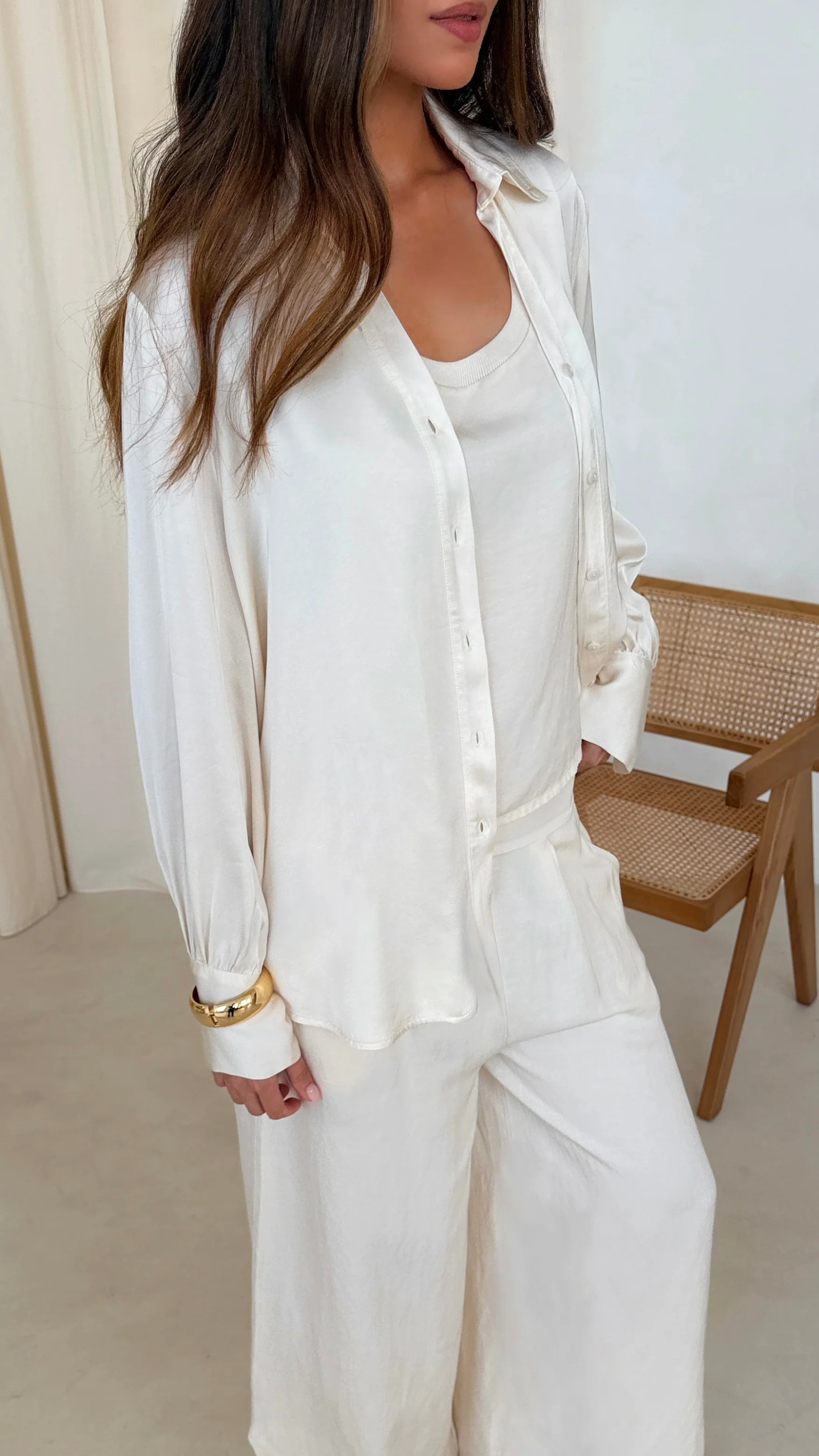 Raye Satin Shirt - Ivory - Image 3
