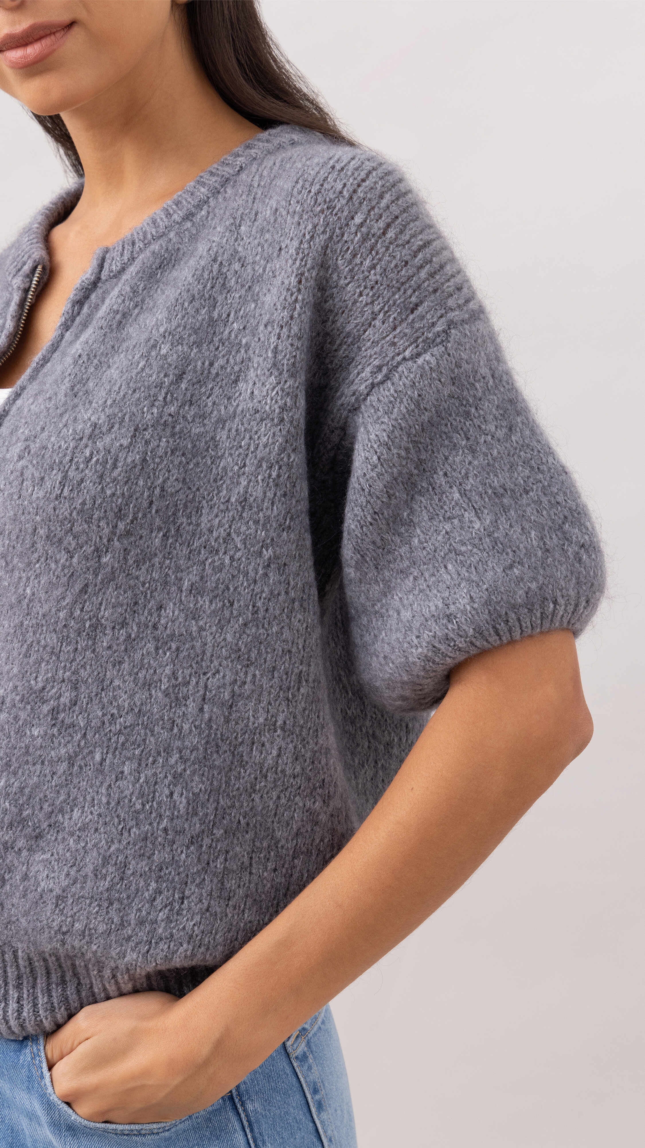 Gabi Zip Cardigan - Grey - Image 4