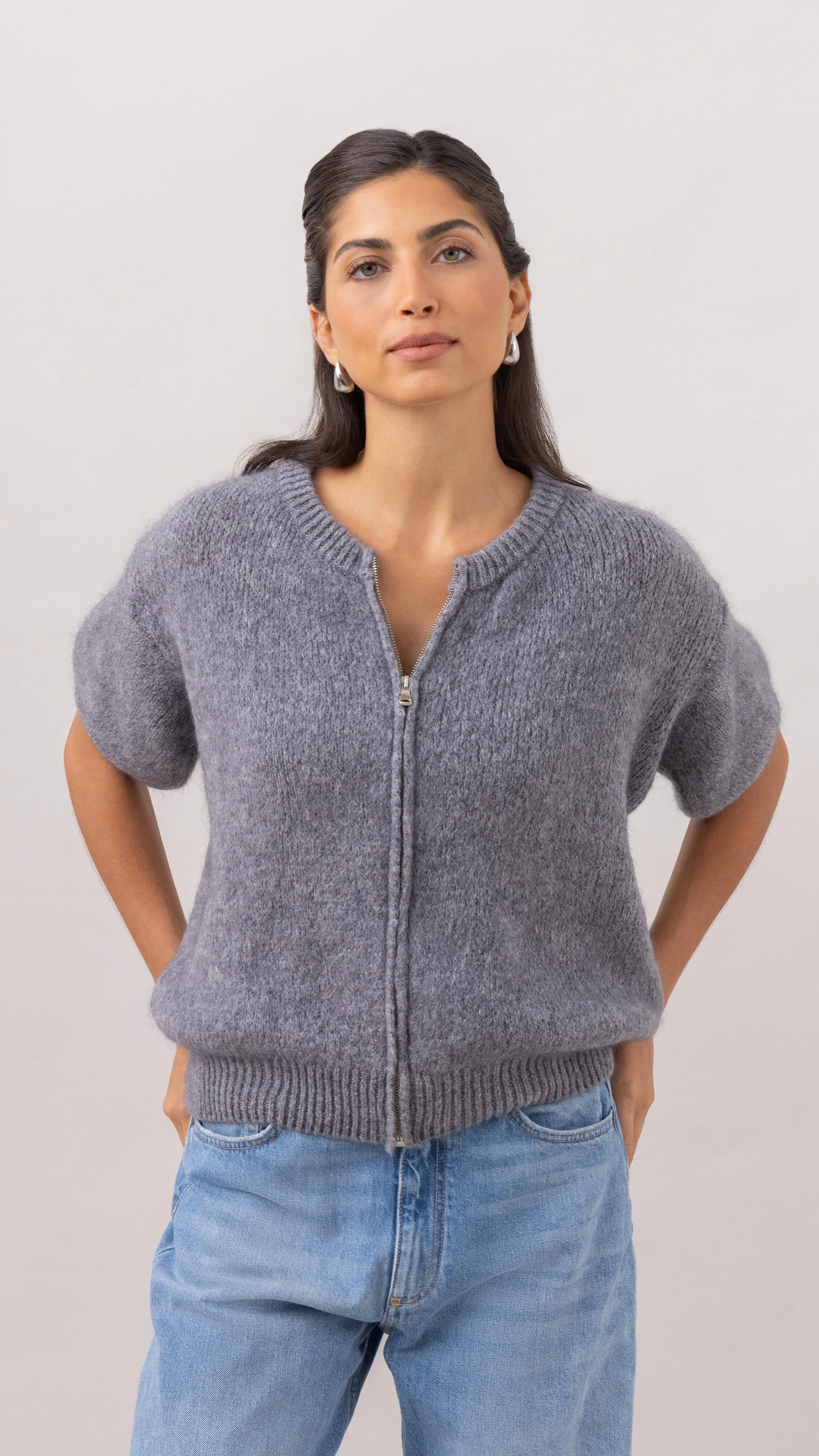 Gabi Zip Cardigan - Grey - Image 6