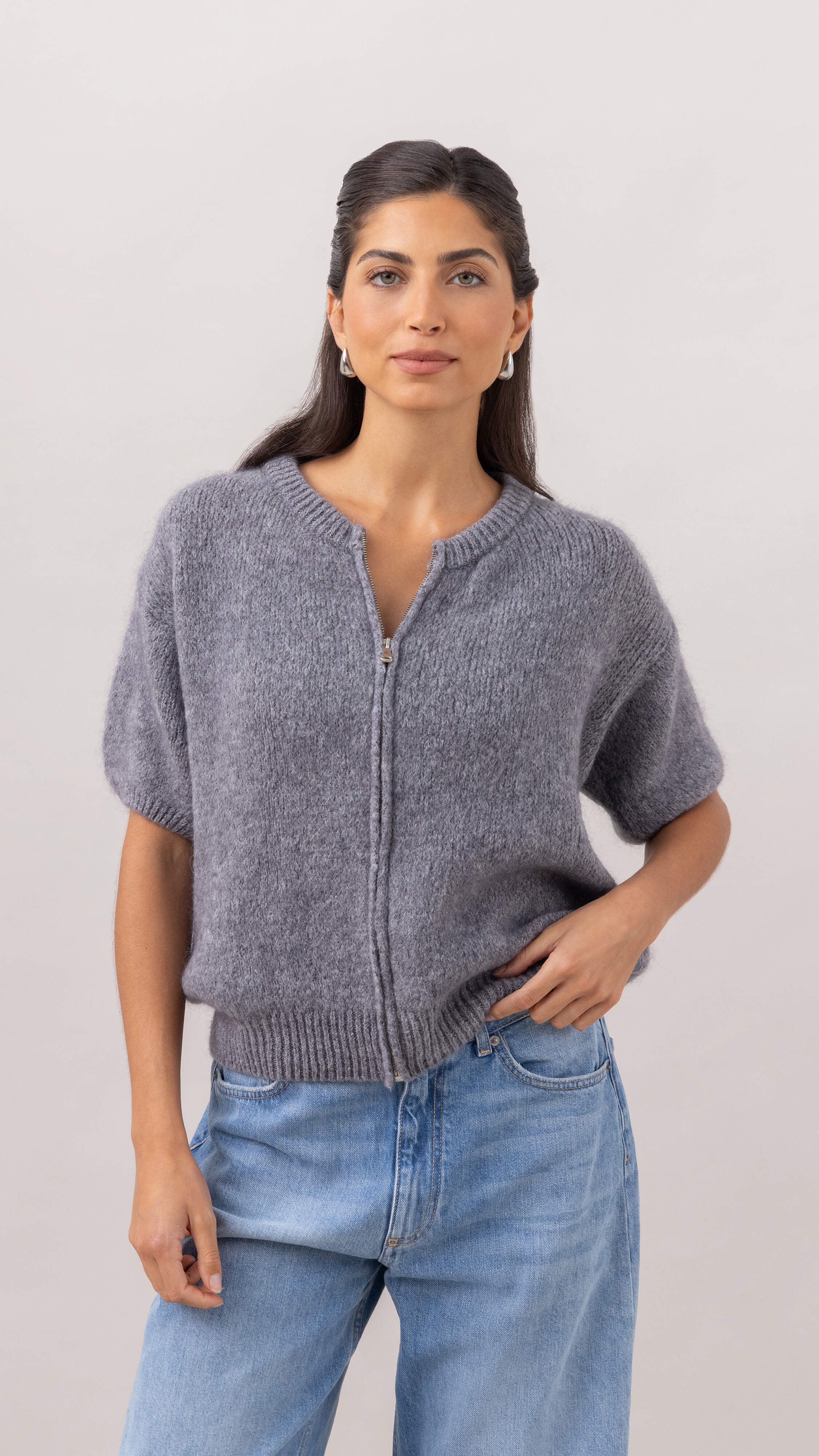 Gabi Zip Cardigan - Grey - Image 9