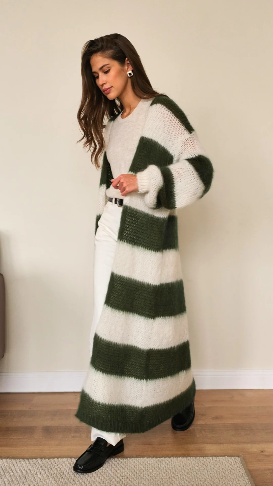 Kay Cardigan - Khaki Off - White Stripes - Image 2