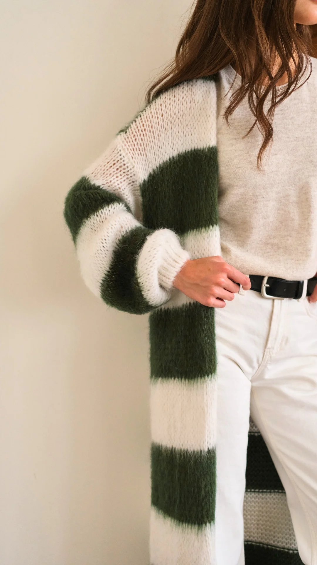 Kay Cardigan - Khaki Off - White Stripes - Image 4